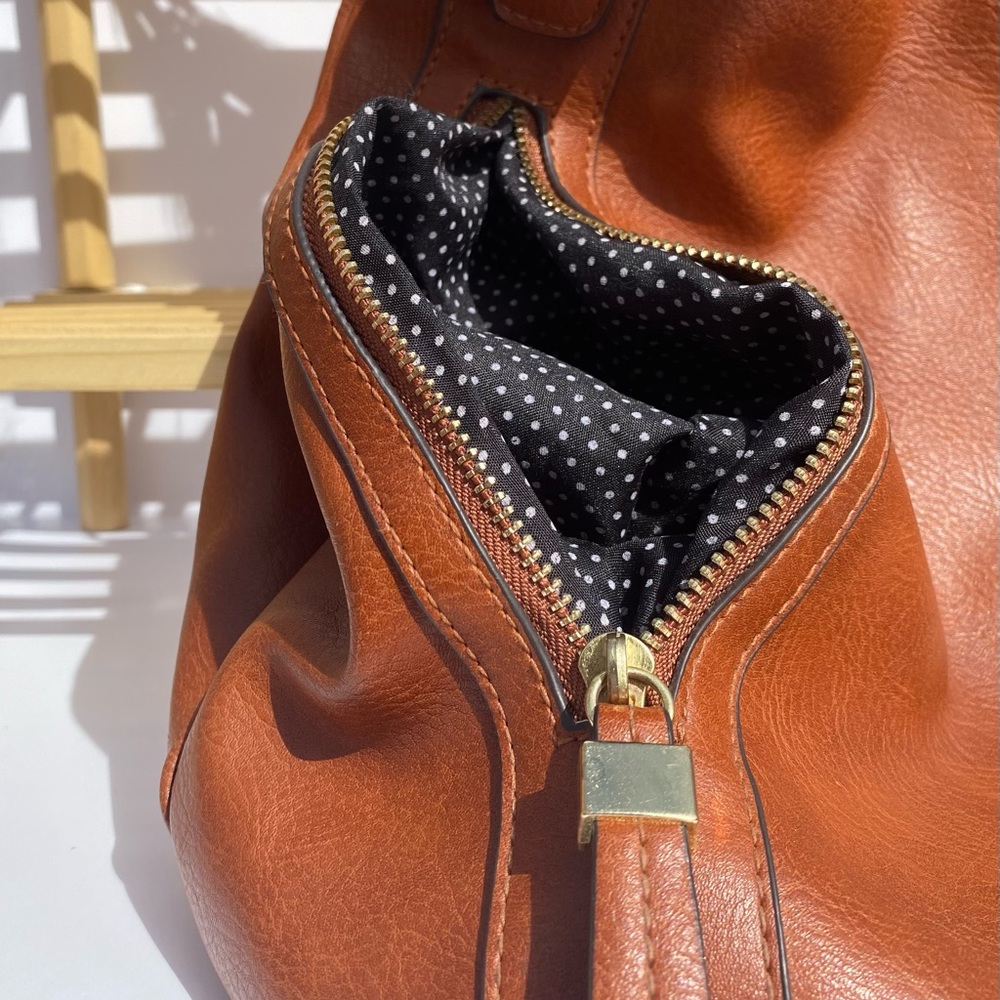 Faux Leather Brown Deep Pocket Bag - Picture 3 of 10
